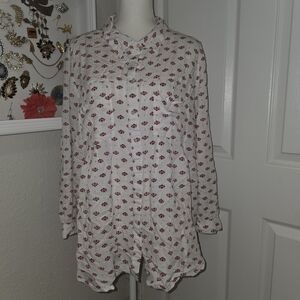 Style & Co. White Tunic with Red Floral Motif 3XL